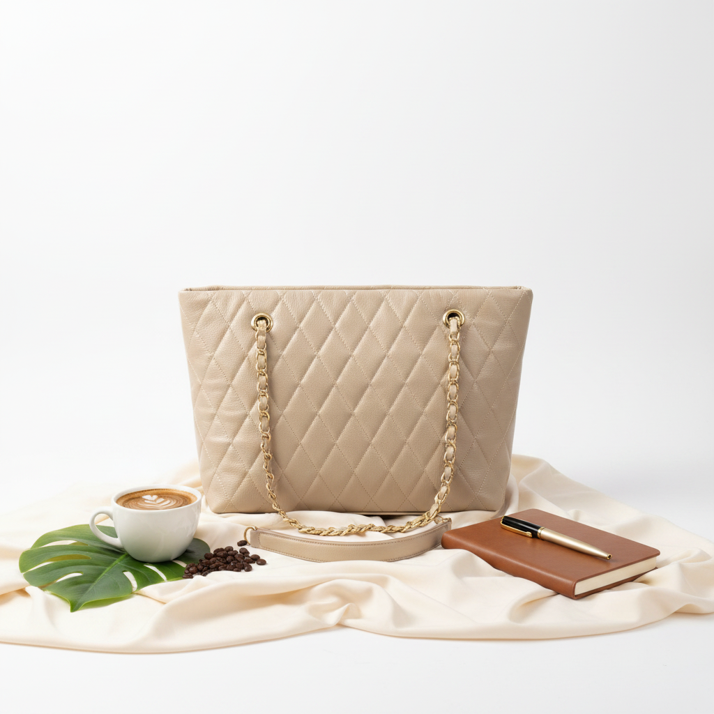 Ivory Beige Quilted Handbag