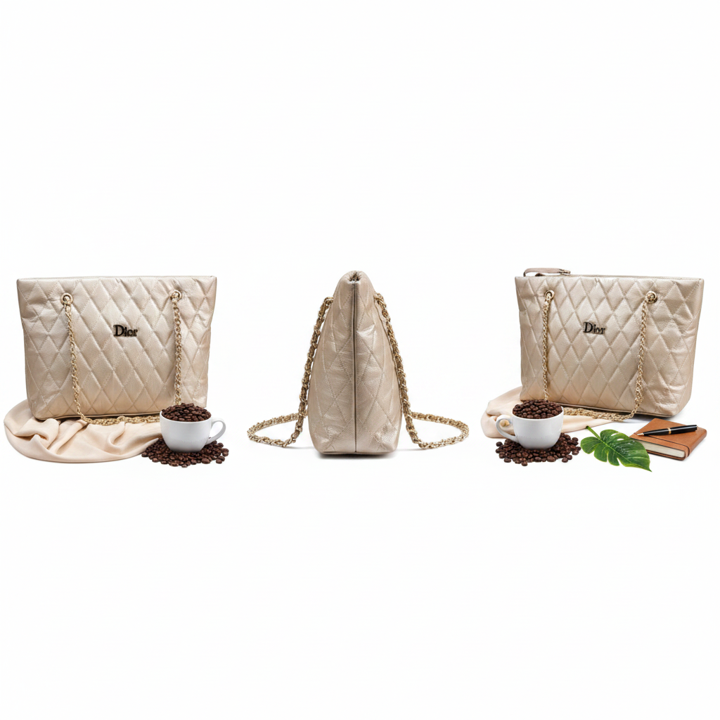 Ivory Beige Quilted Handbag