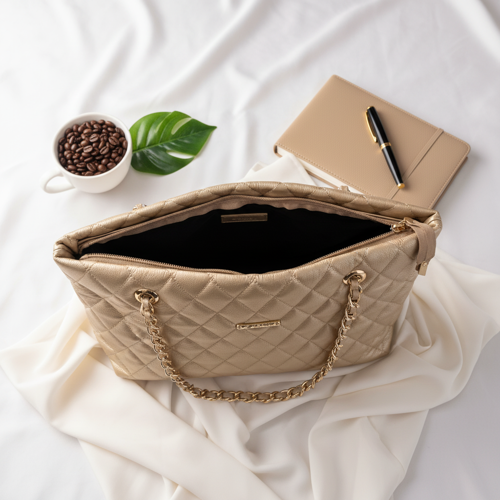 Ivory Beige Quilted Handbag