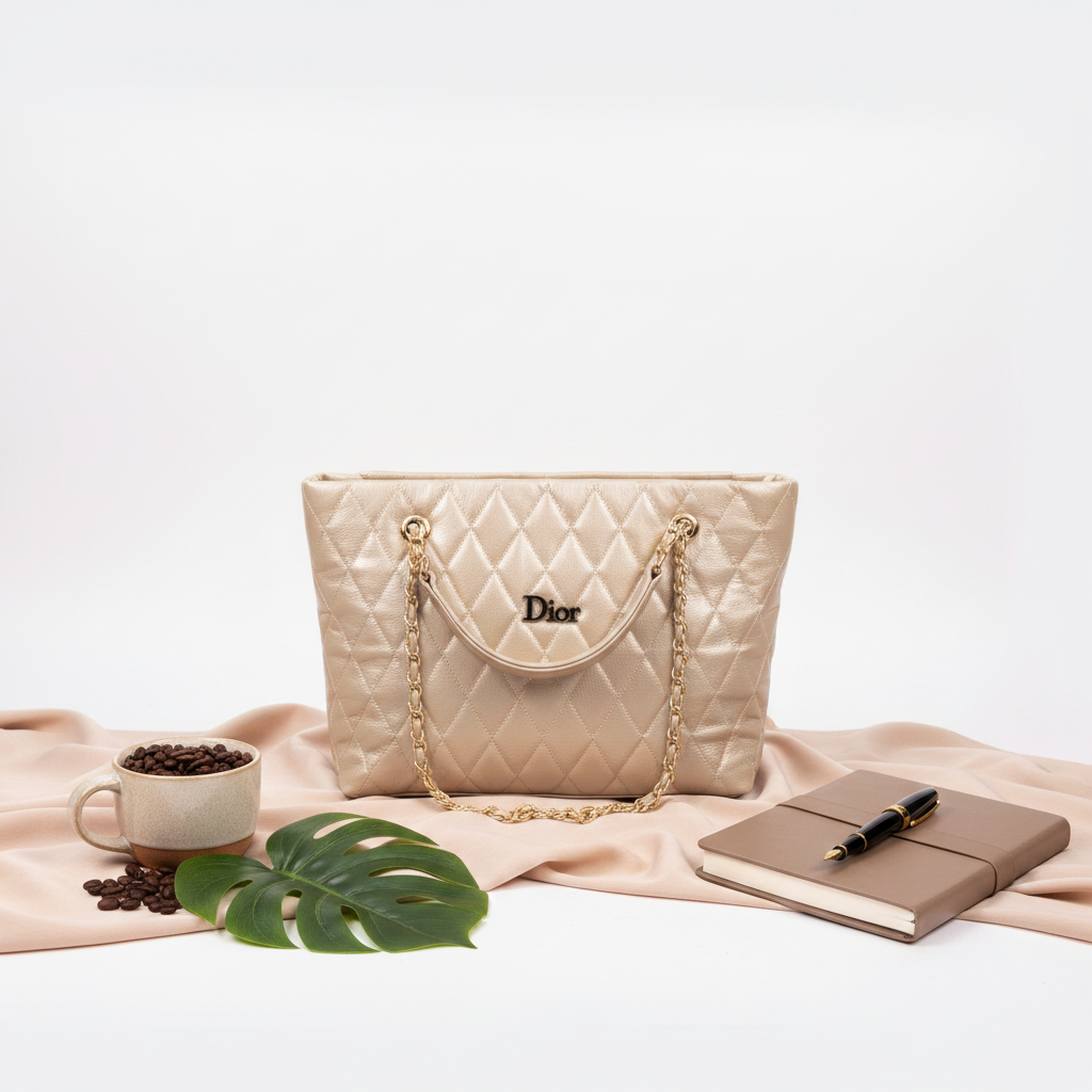 Ivory Beige Quilted Handbag
