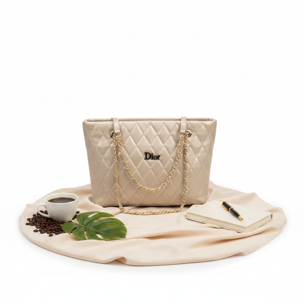 Ivory Beige Quilted Handbag