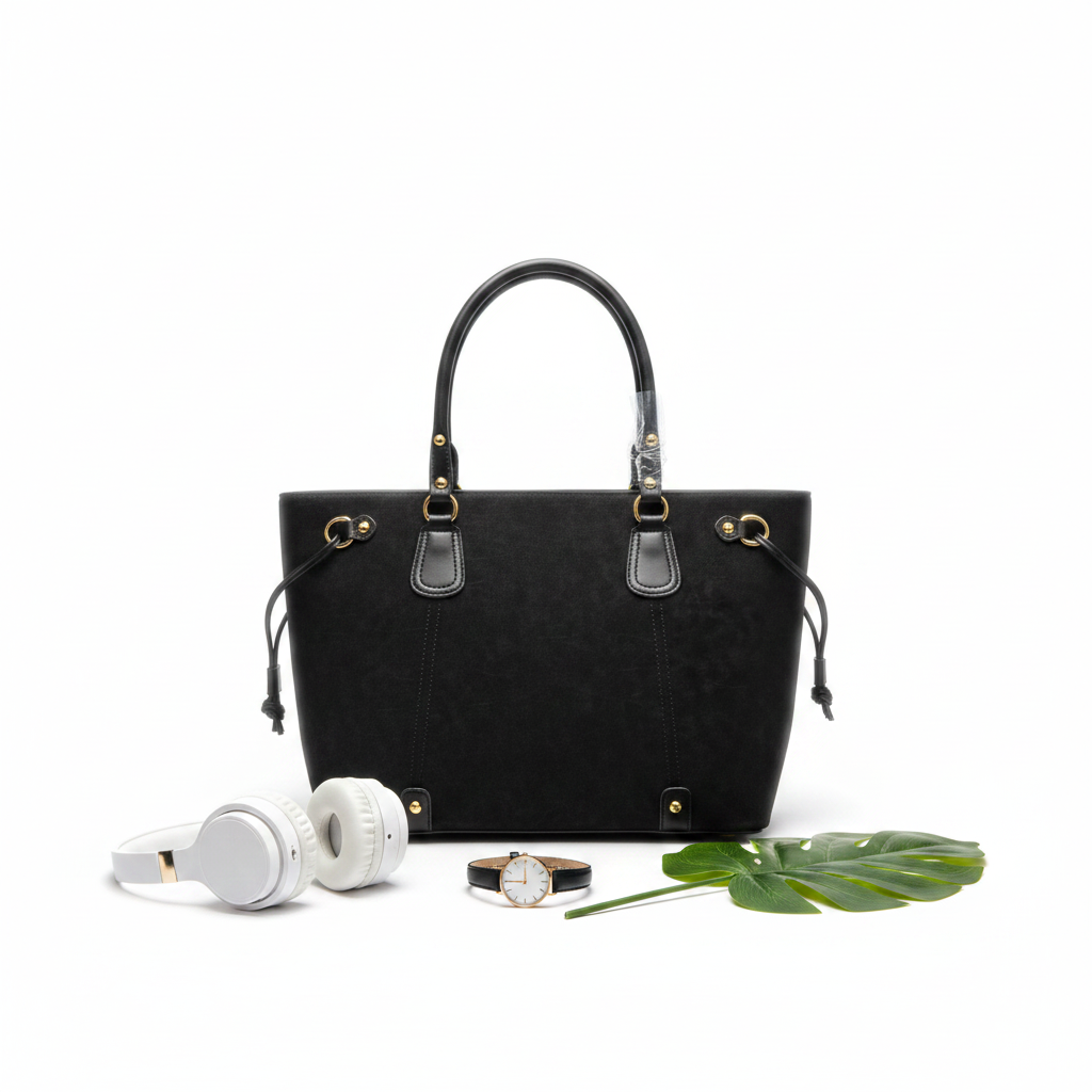 Midnight black luxe tote bag