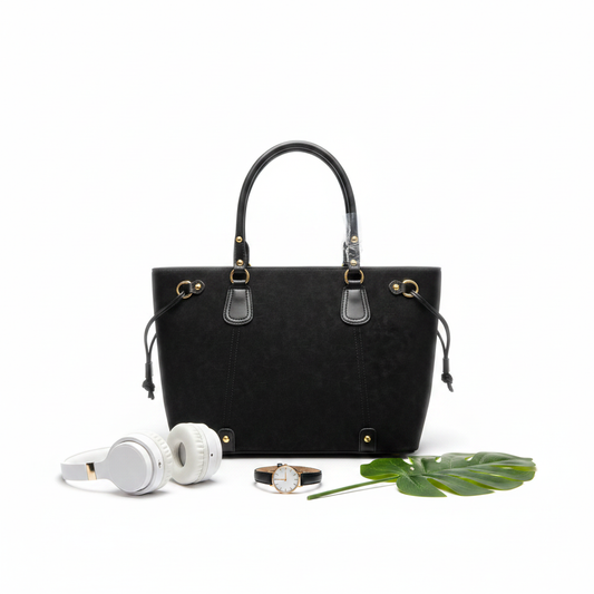 Midnight black luxe tote bag