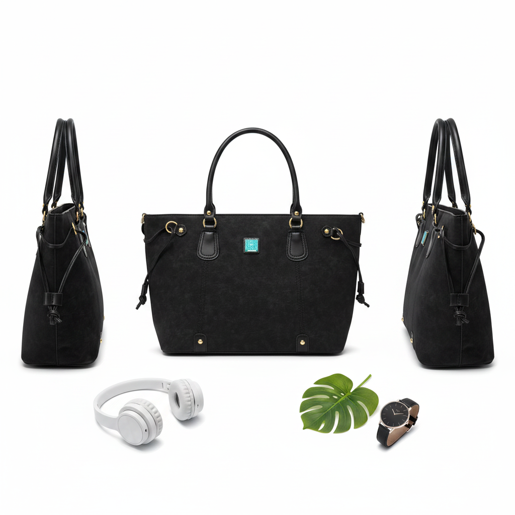 Midnight black luxe tote bag