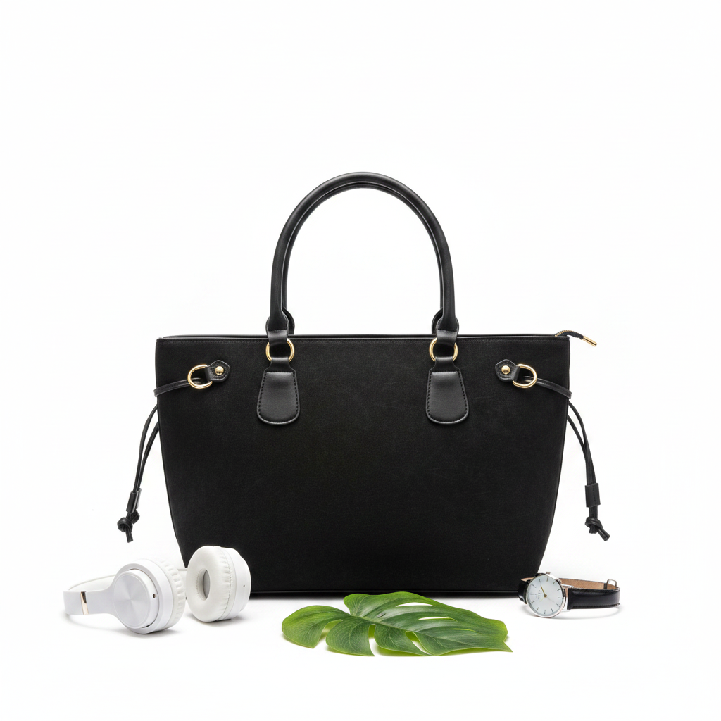 Midnight black luxe tote bag